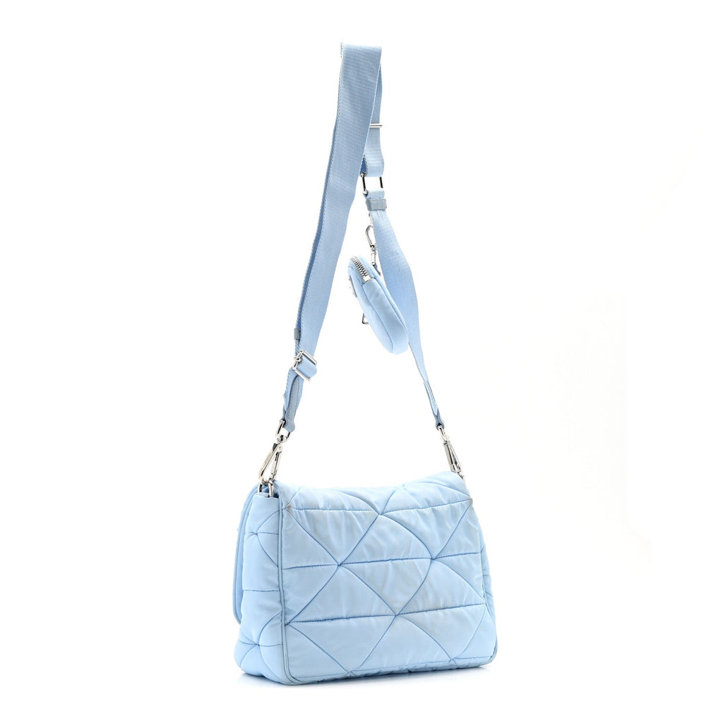 Prada Re-Nylon Quilted Padded Flap Shoulder Bag Celeste