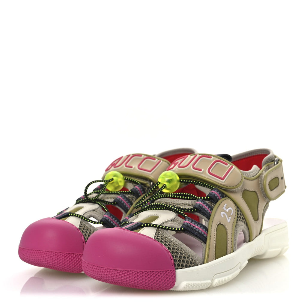 Gucci Mesh Fabric Tinsel Sport Sandals 36.5 Loess Sand Box Pink