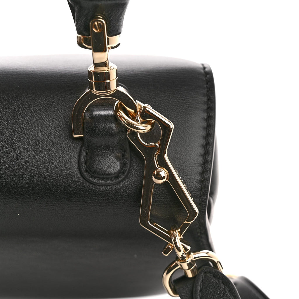 Gucci Boarded Dyana Lux Calfskin Web Monochrome Small Bamboo 1947 Top Handle Bag Black