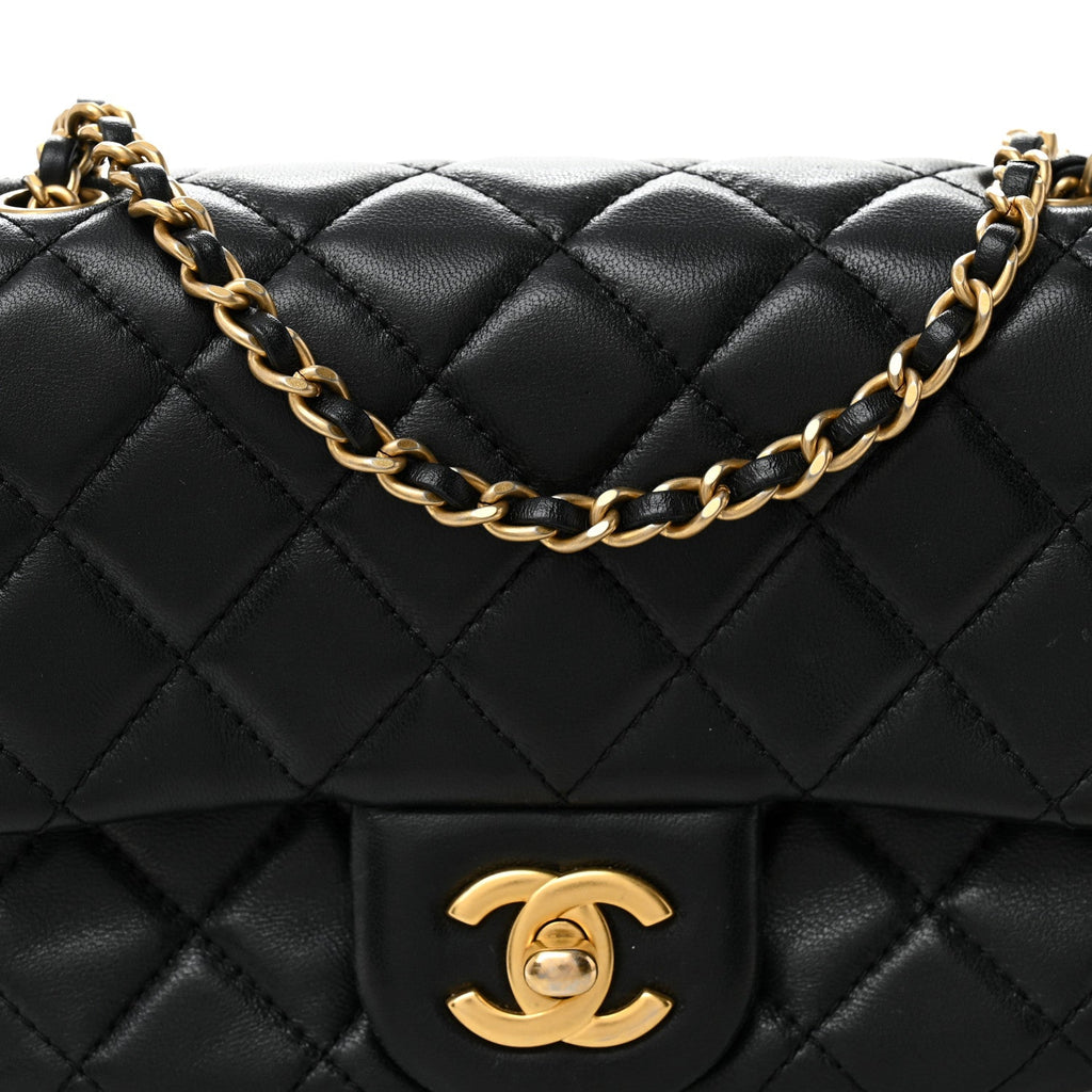 Chanel Lambskin Quilted Mini Pearl Crush Flap Black