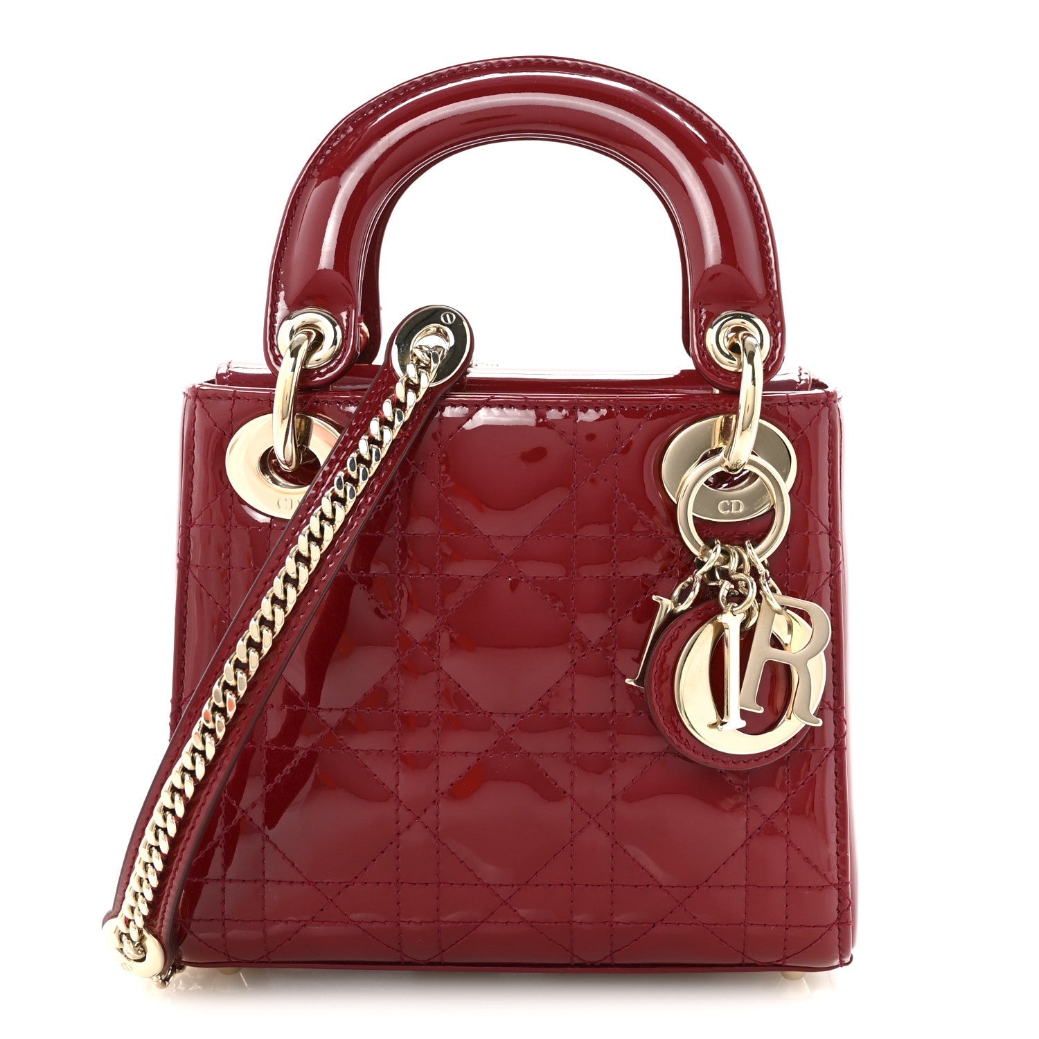 Christian Dior Patent Cannage Mini Lady Dior Red