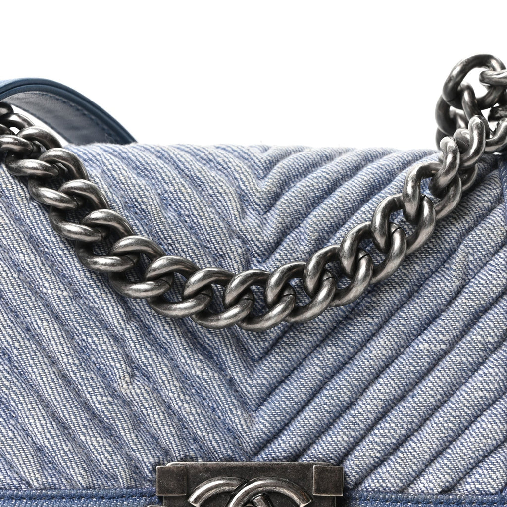 Chanel Denim Chevron Small Boy Flap Light Blue