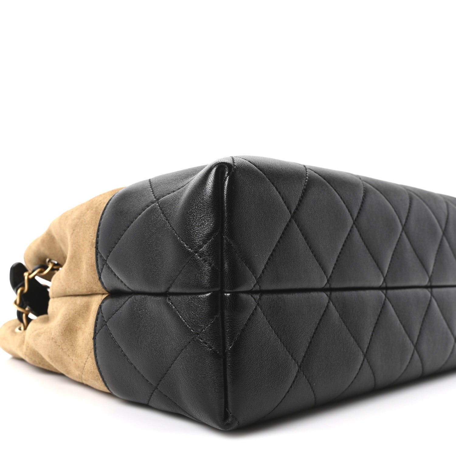 Chanel Suede Calfskin Shiny Lambskin Quilted Small Coco Base Shopping Bag Beige Black