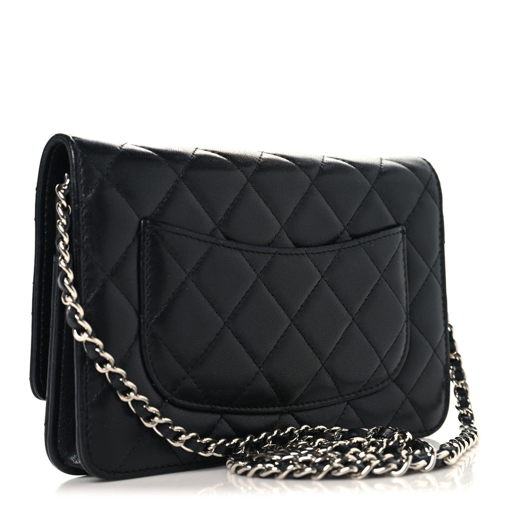 Chanel Lambskin Quilted Wallet On Chain WOC Black
