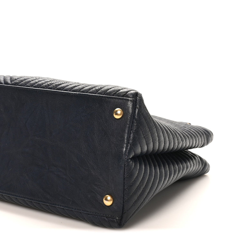 Chanel Wrinkled Lambskin Chevron Quilted Surpique Tote Navy Blue
