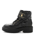 Lambskin Calfskin Quilted Lace Up Combat Boots 38 Black