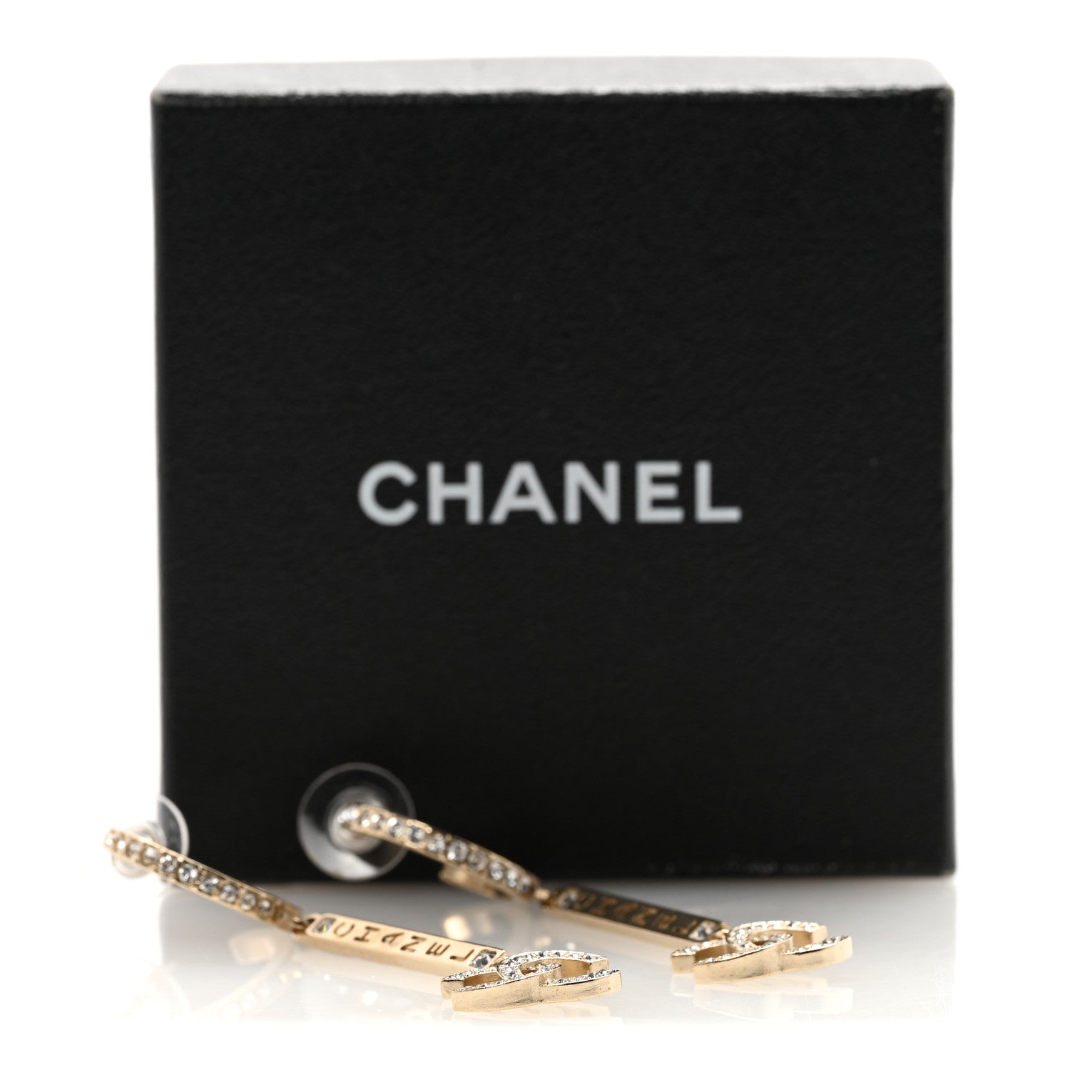Crystal Lock Symbols Logo CC Hoop Drop Earrings Gold