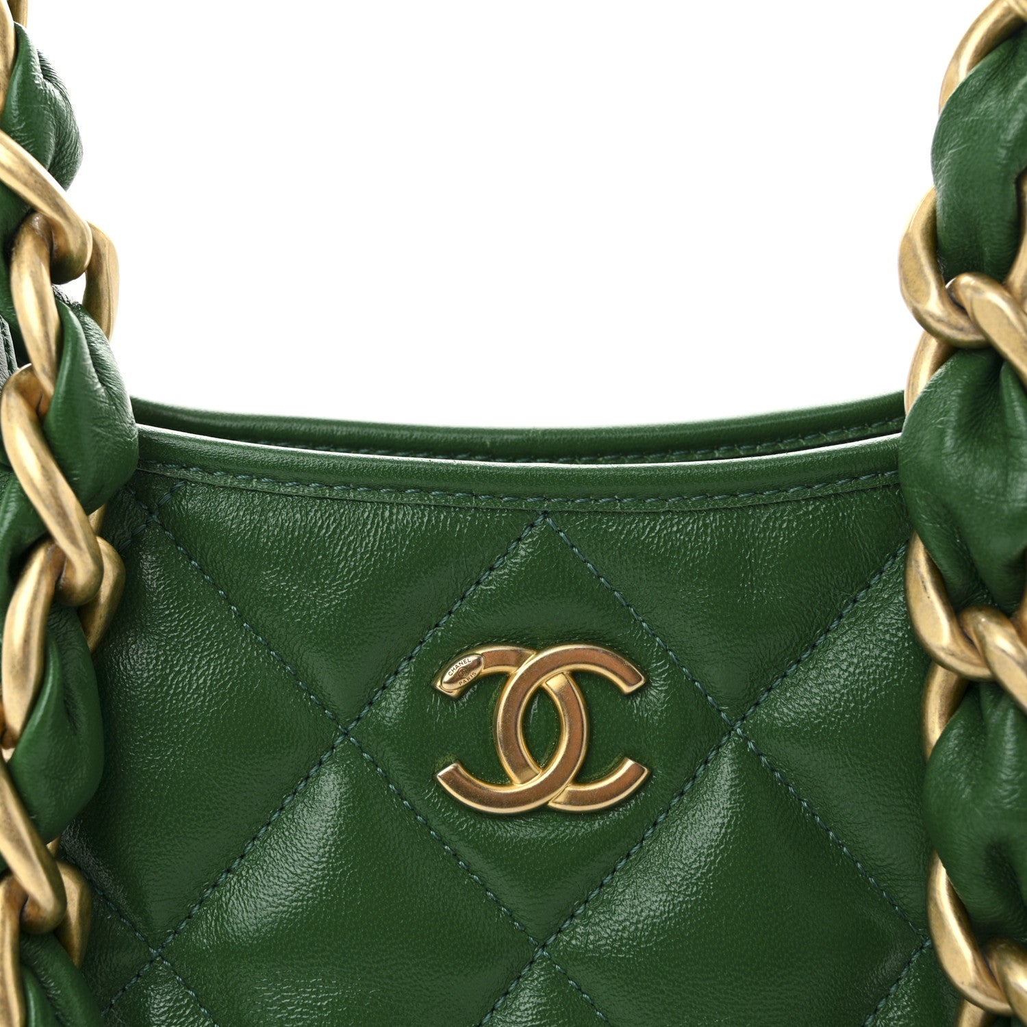 Chanel Shiny Crumpled Lambskin Quilted Small CC Funky Town Hobo Green