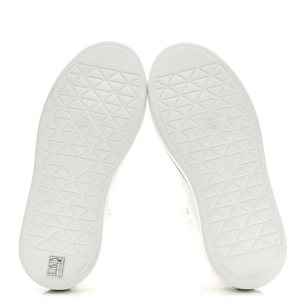 Prada Re-Nylon Gabardine Spazzolato Macro Quilted Triangle Logo High Top 45mm Sneakers 38.5 White