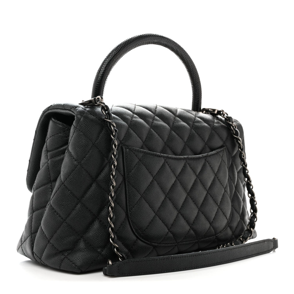 Chanel Caviar Lizard Embossed Quilted Small Coco Handle Flap Black