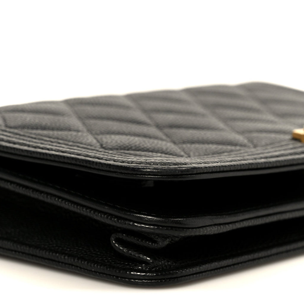 Chanel Caviar Quilted Boy Wallet On Chain WOC Black