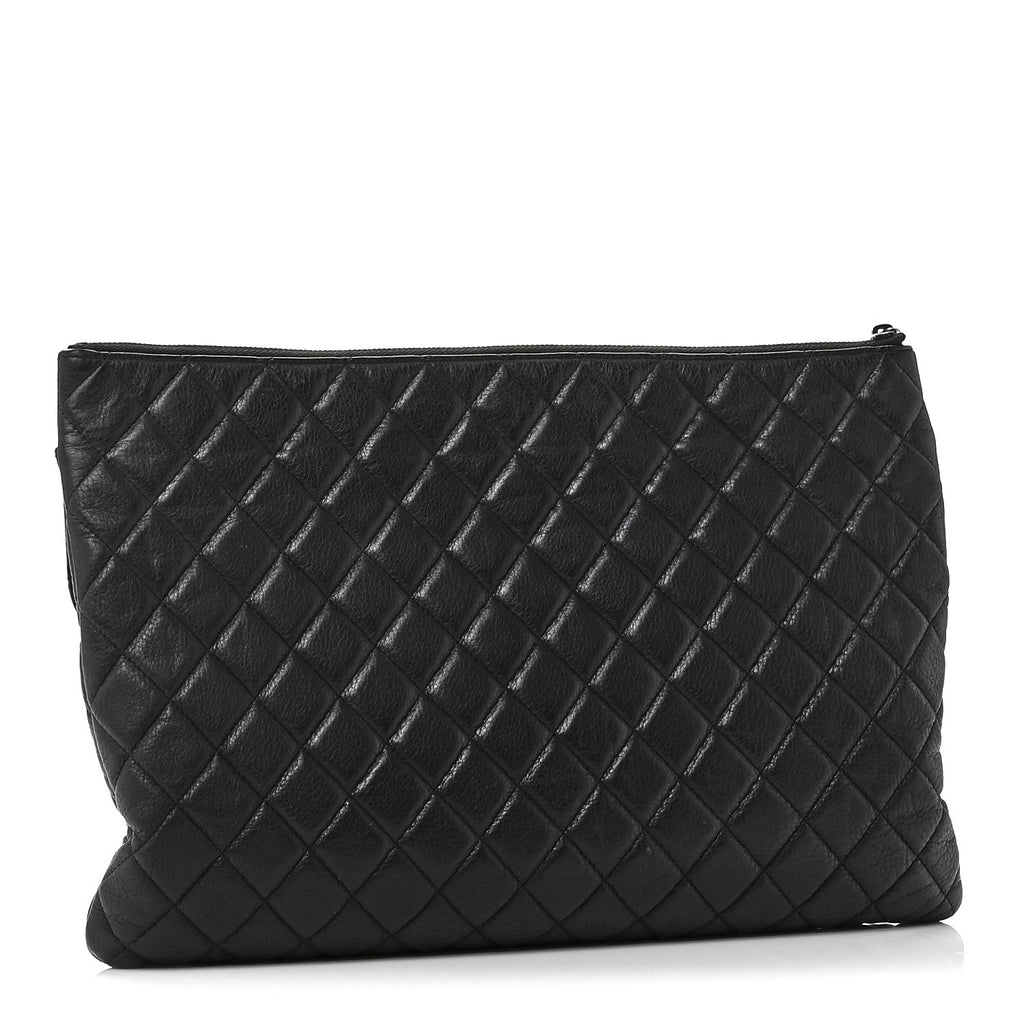 Grained Calfskin Quilted Large Archi Chic Cosmetic Case Navy