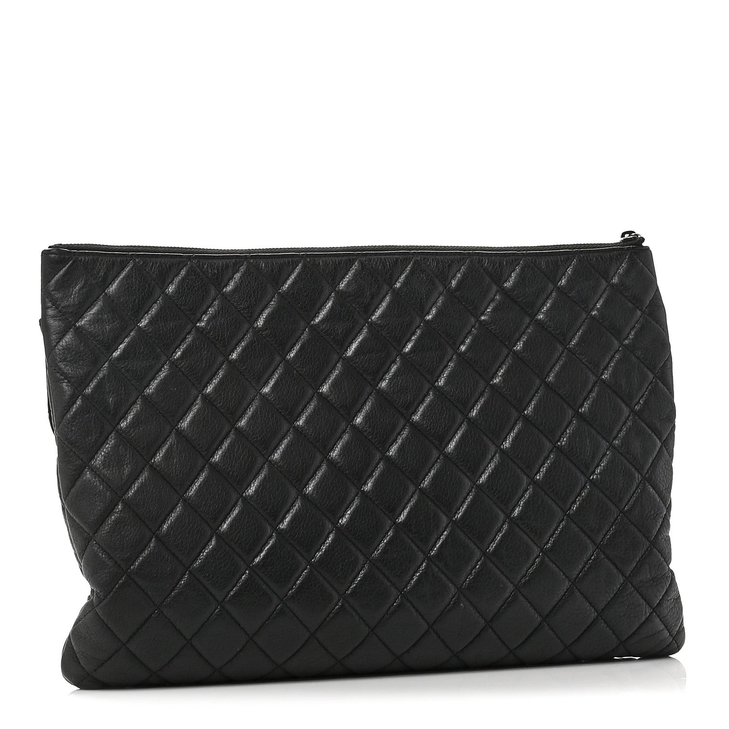 Grained Calfskin Quilted Large Archi Chic Cosmetic Case Navy