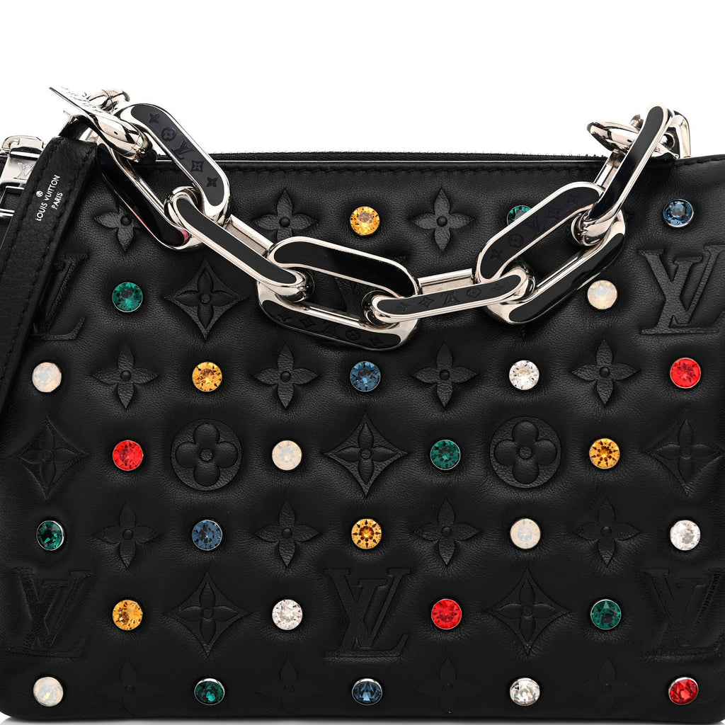 Louis Vuitton Lambskin Monogram Crystal Embossed Embellished Coussin BB Black