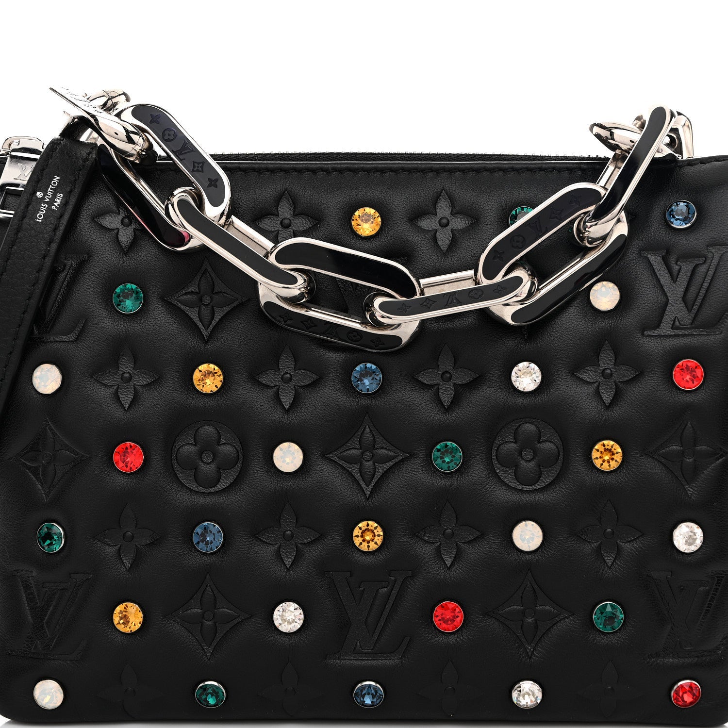Louis Vuitton Lambskin Monogram Crystal Embossed Embellished Coussin BB Black