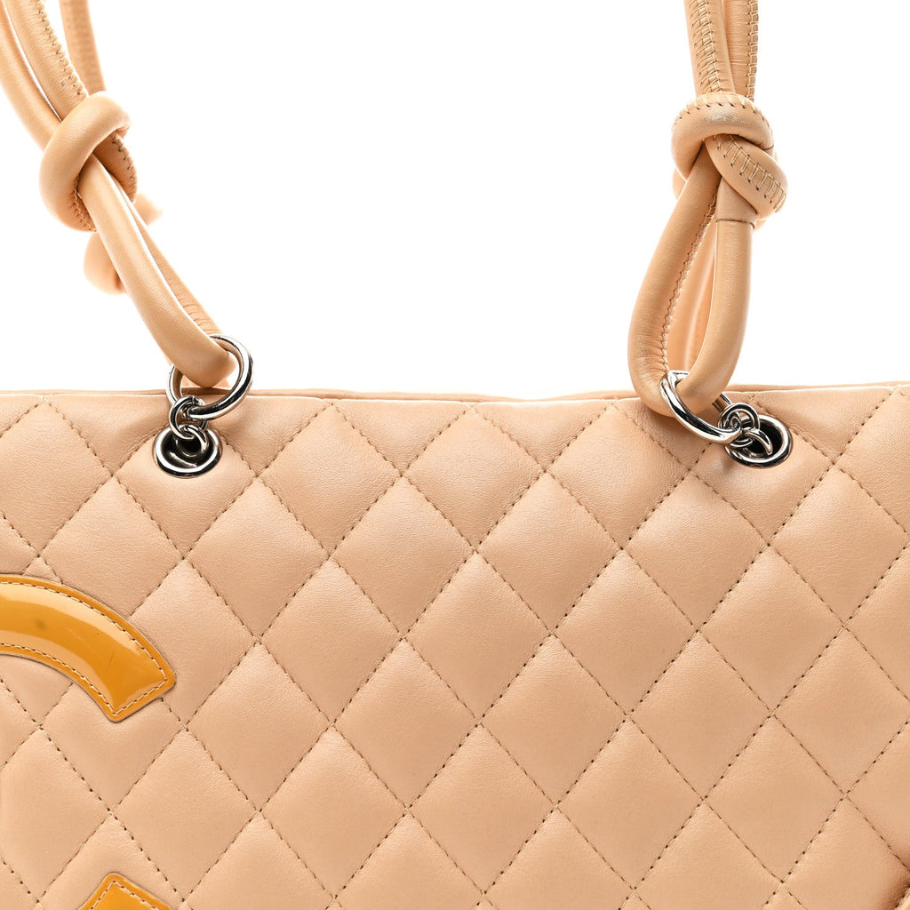 Chanel Calfskin Quilted Cambon Quilted Large Bowler Beige