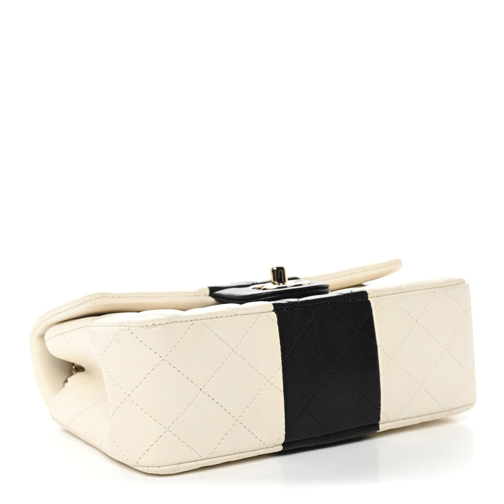 Chanel Lambskin Quilted Mini Rectangular Flap White Black