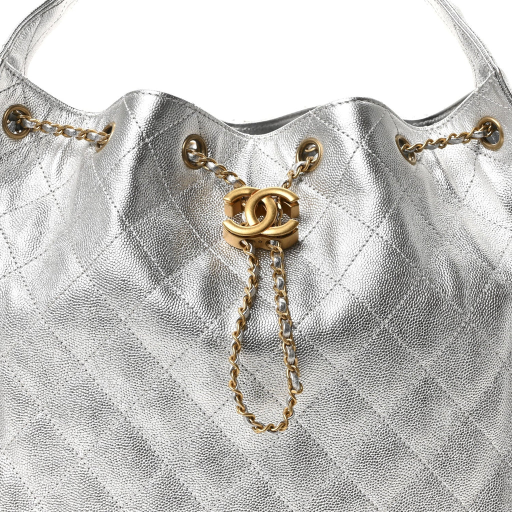 Chanel Metallic Caviar Quilted Medium Chanel 25 Handbag Silver