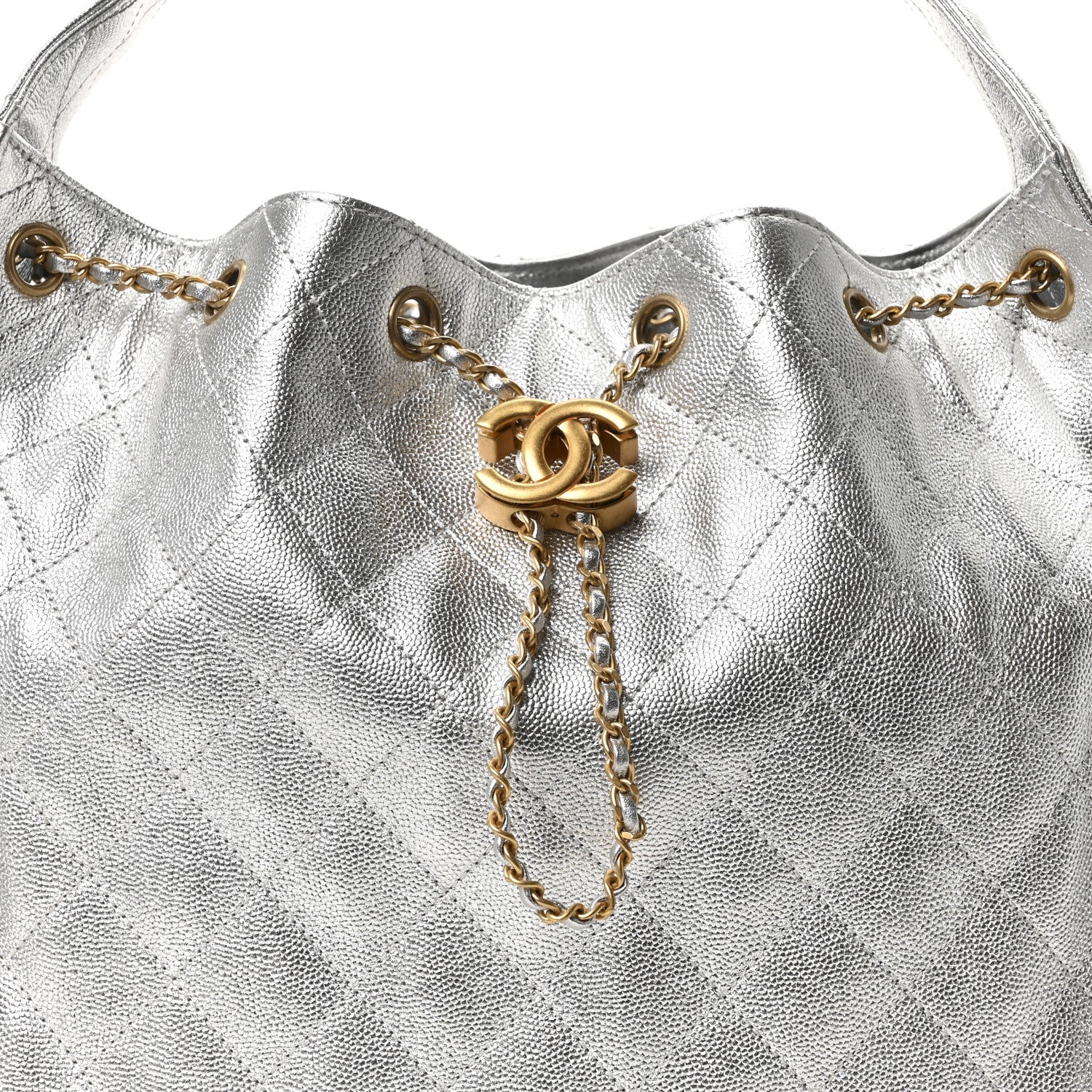 Chanel Metallic Caviar Quilted Medium Chanel 25 Handbag Silver