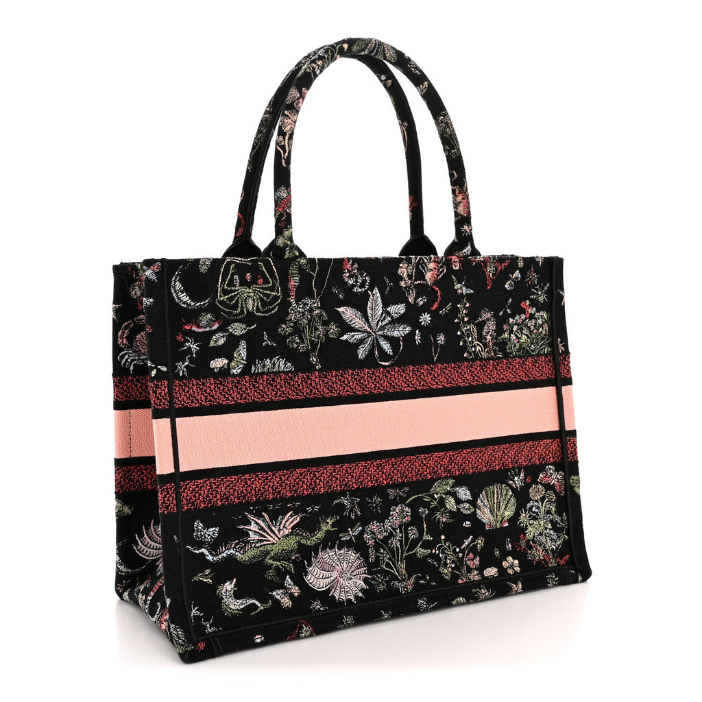 Christian Dior Canvas Embroidered Medium Cabinet De Curiosites Book Tote Black Multicolor