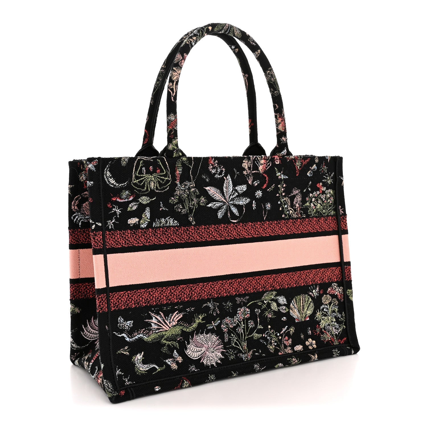 Christian Dior Canvas Embroidered Medium Cabinet De Curiosites Book Tote Black Multicolor