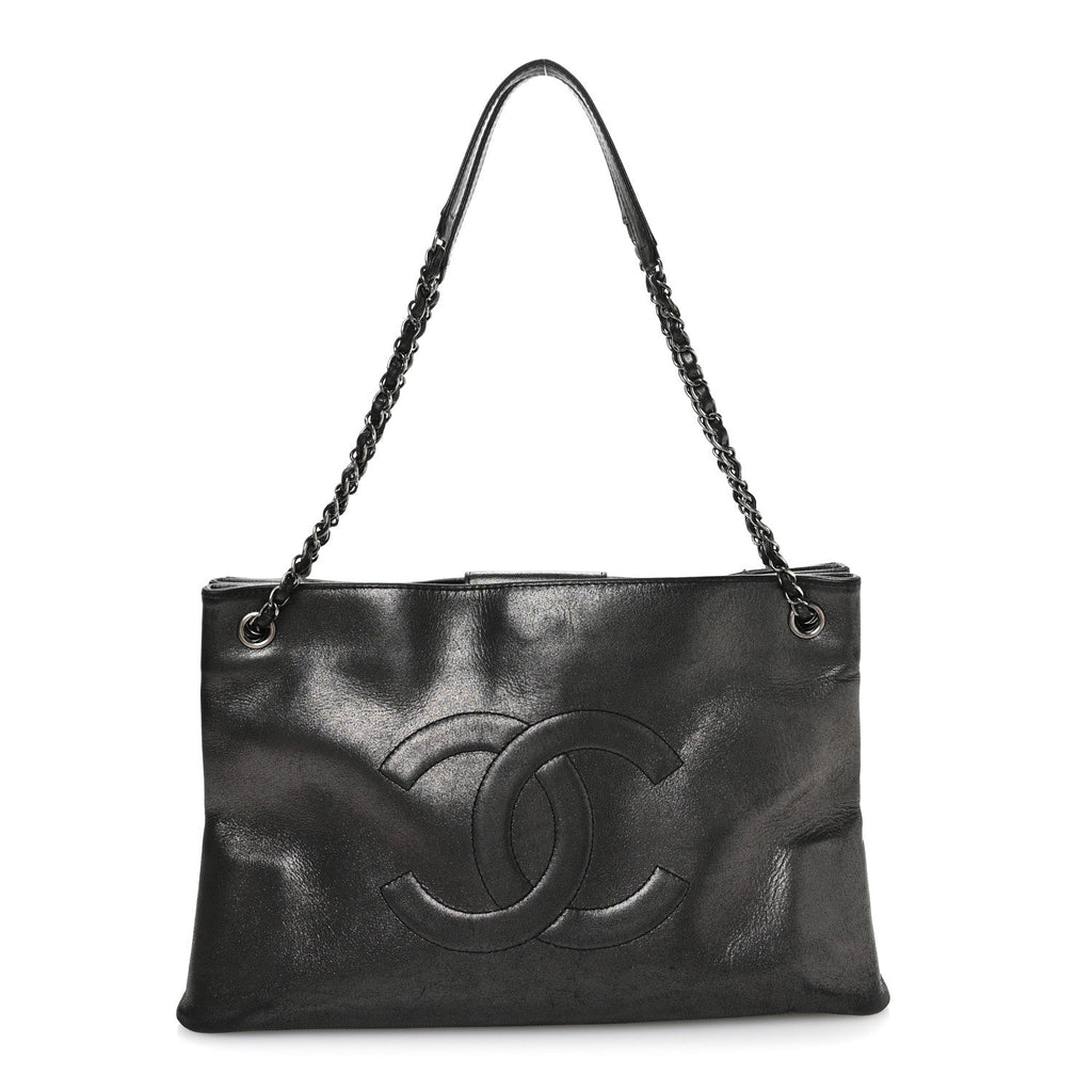 Chanel Iridescent Calfskin CC East West Shopping Tote Black