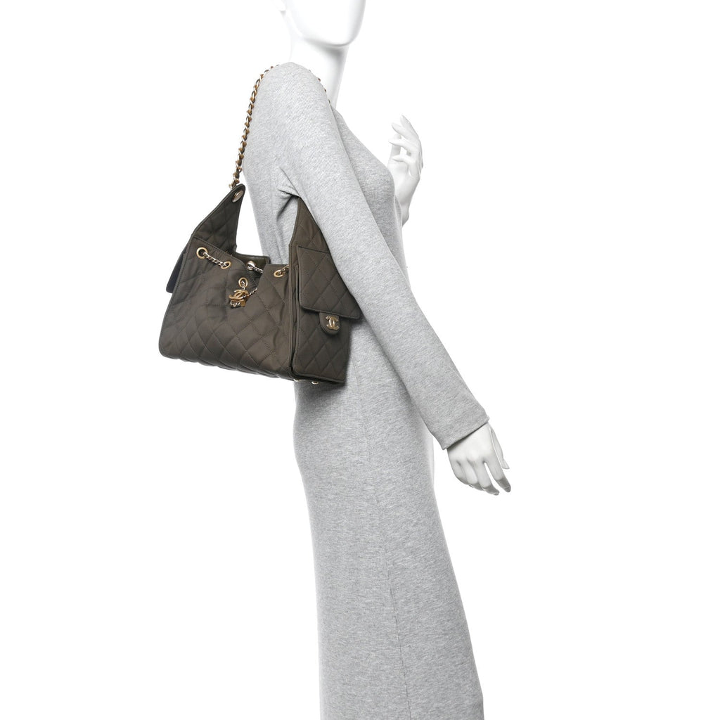 Chanel Canvas Quilted Small Chanel 25 Handbag Khaki