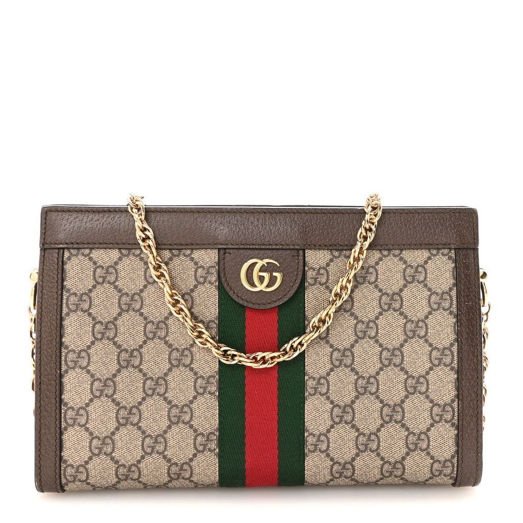 Gucci GG Supreme Monogram Web Small Ophidia Chain Shoulder Bag Brown