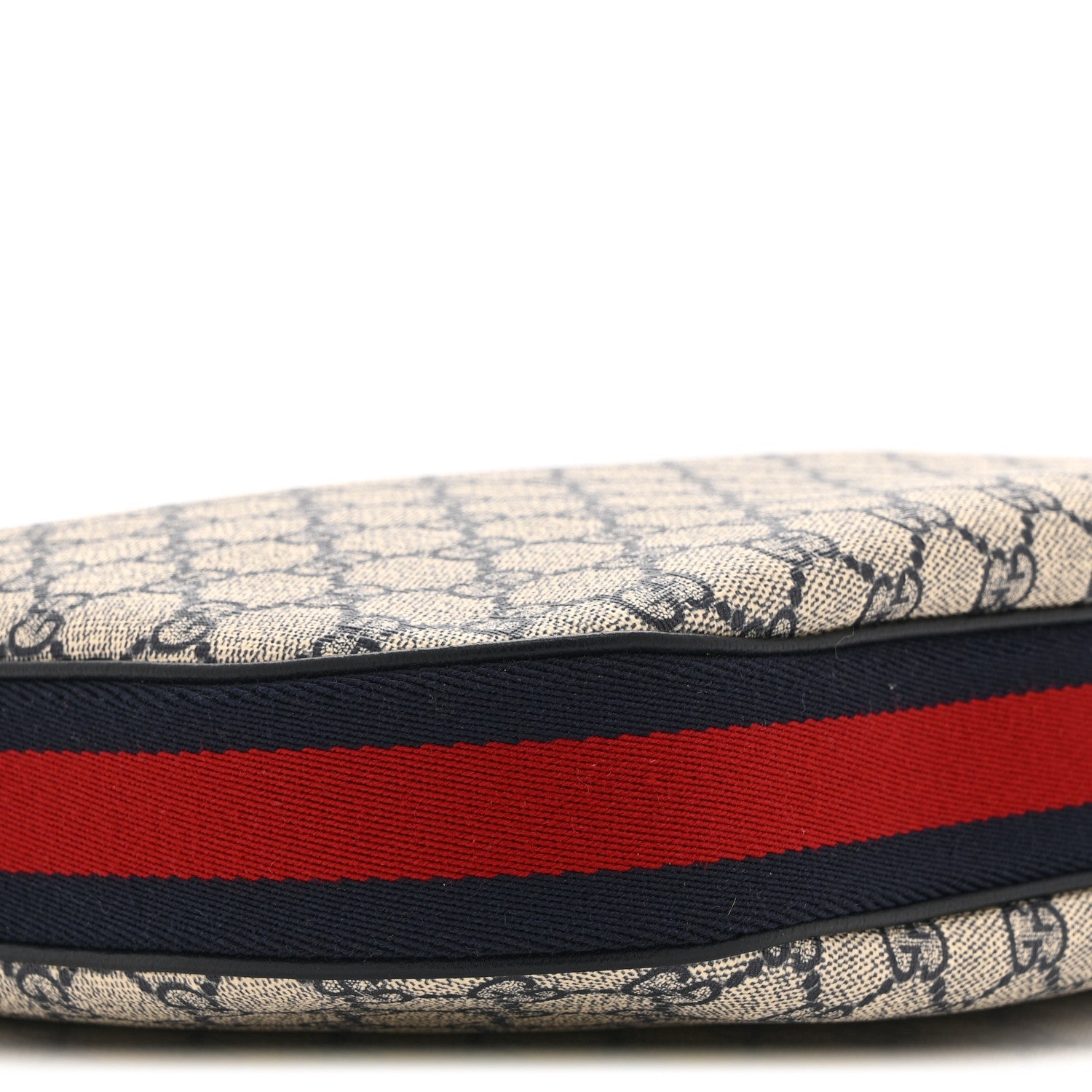 Gucci GG Supreme Monogram Textured Calfskin Web Small Attache Shoulder Bag Beige Blue
