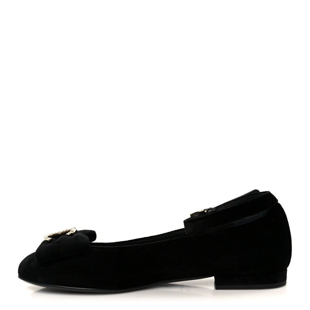 Chanel Velvet Strass CC Bow Mary Jane Flats 38.5 Black