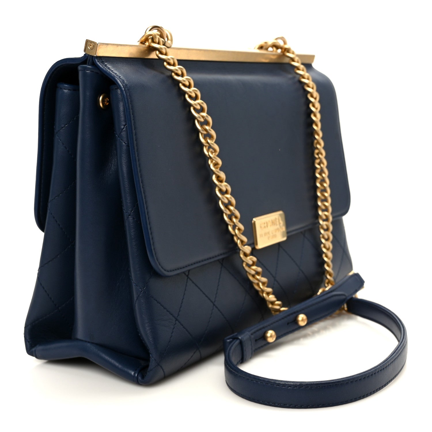 Chanel Lambskin Stitched Coco Luxe Medium Flap Blue