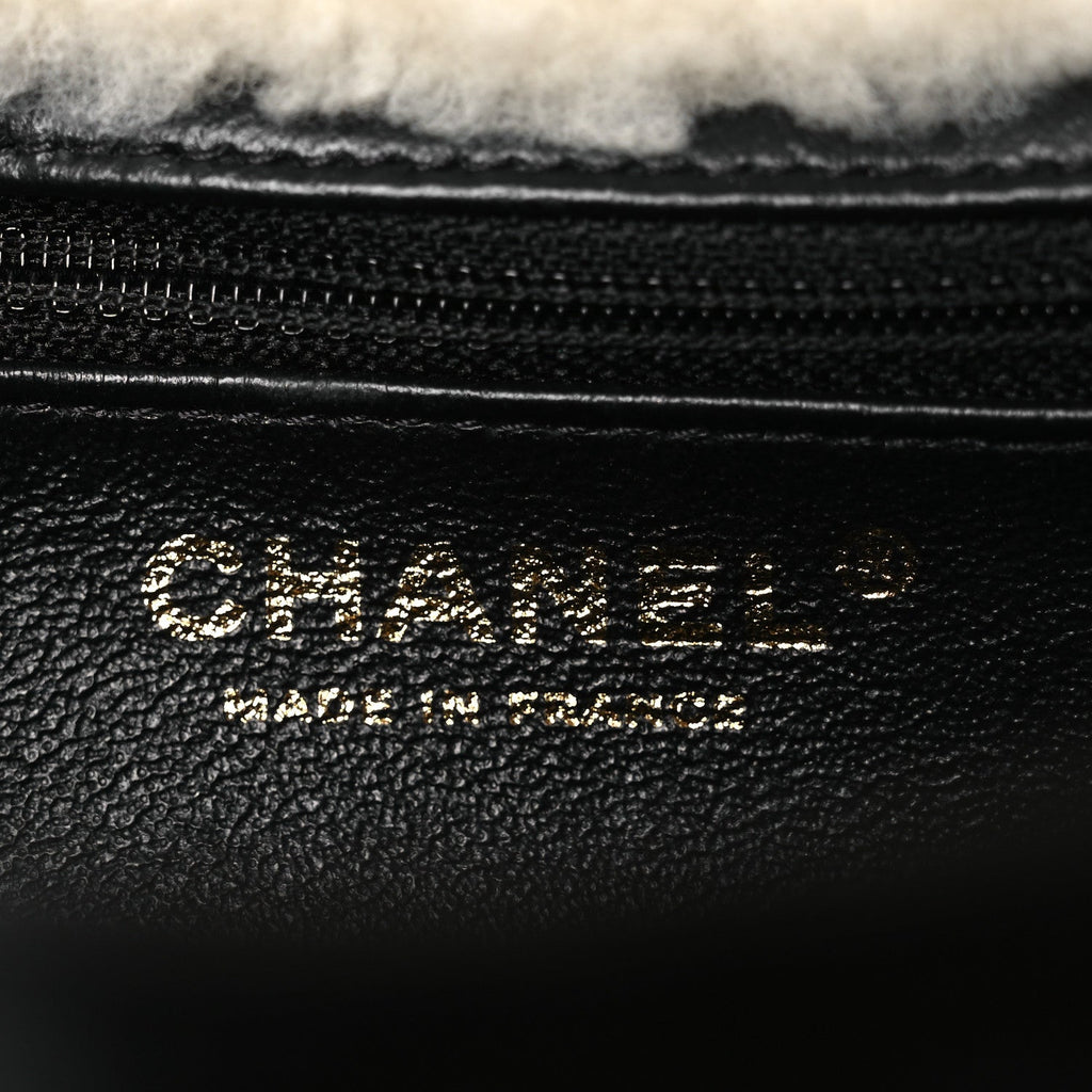Chanel Lambskin Shearling Large CC Flap Bag Black White