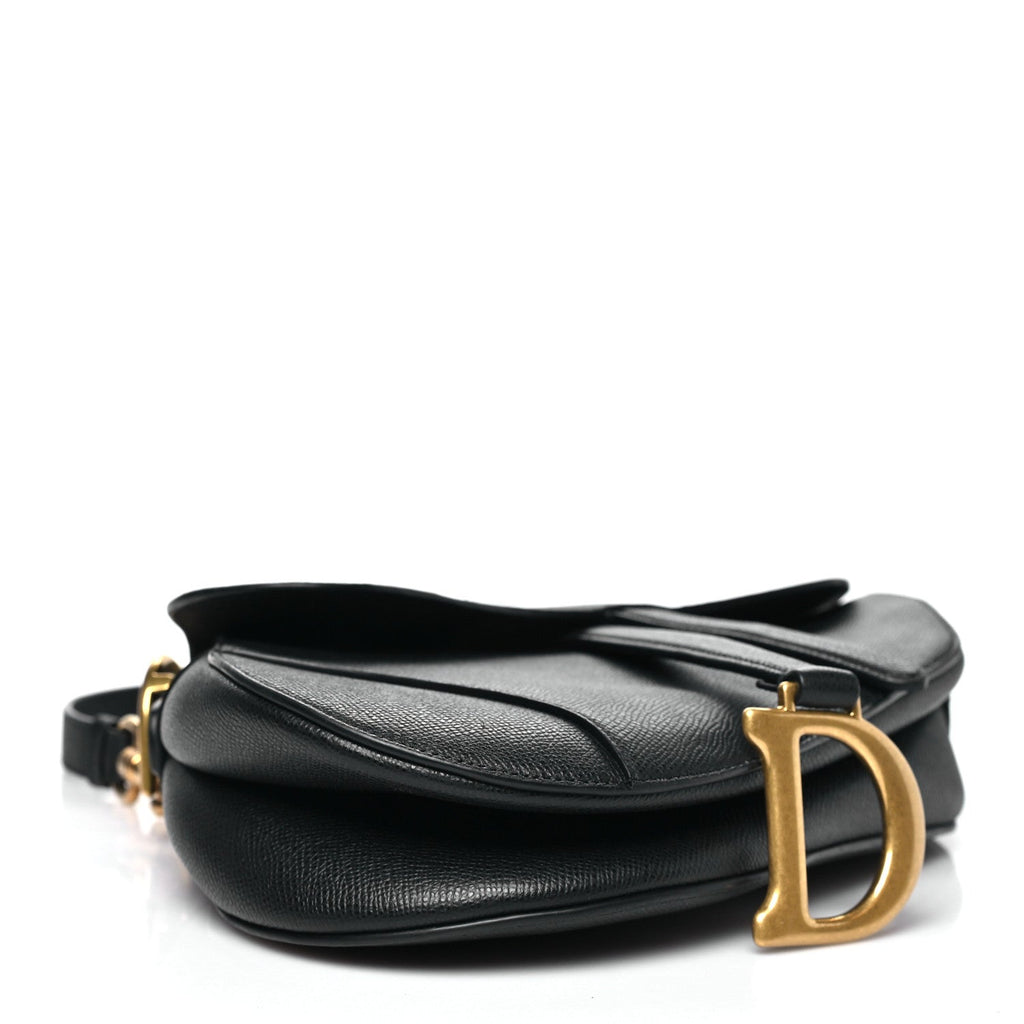 Christian Dior Grained Calfskin Saddle Bag With Strap Black