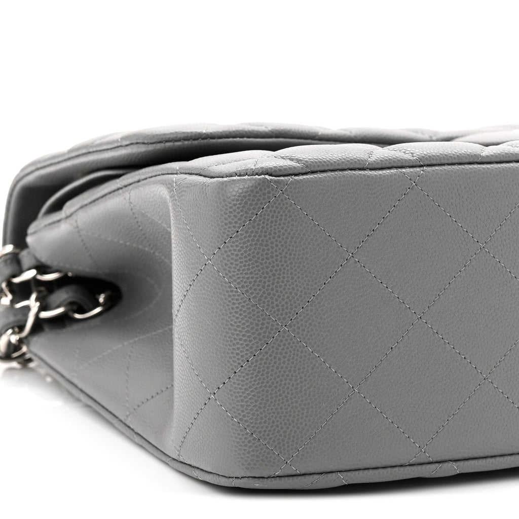 Chanel Caviar Quilted Jumbo Double Flap Grey