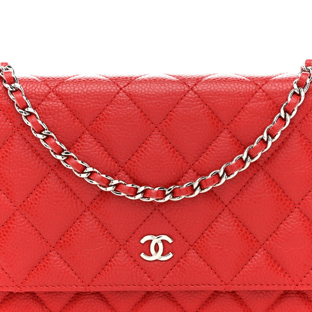 Chanel Caviar Quilted Wallet on Chain WOC Red