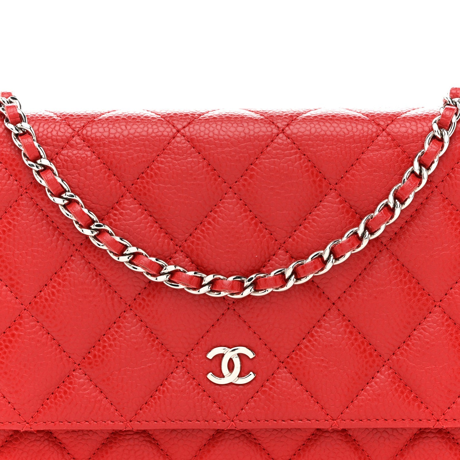 Chanel Caviar Quilted Wallet on Chain WOC Red