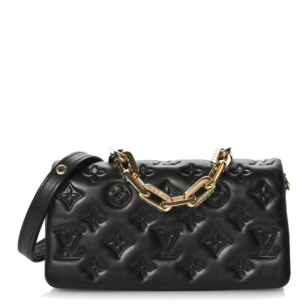 Louis Vuitton Lambskin Embossed Monogram Pochette Coussin Crossbody Black