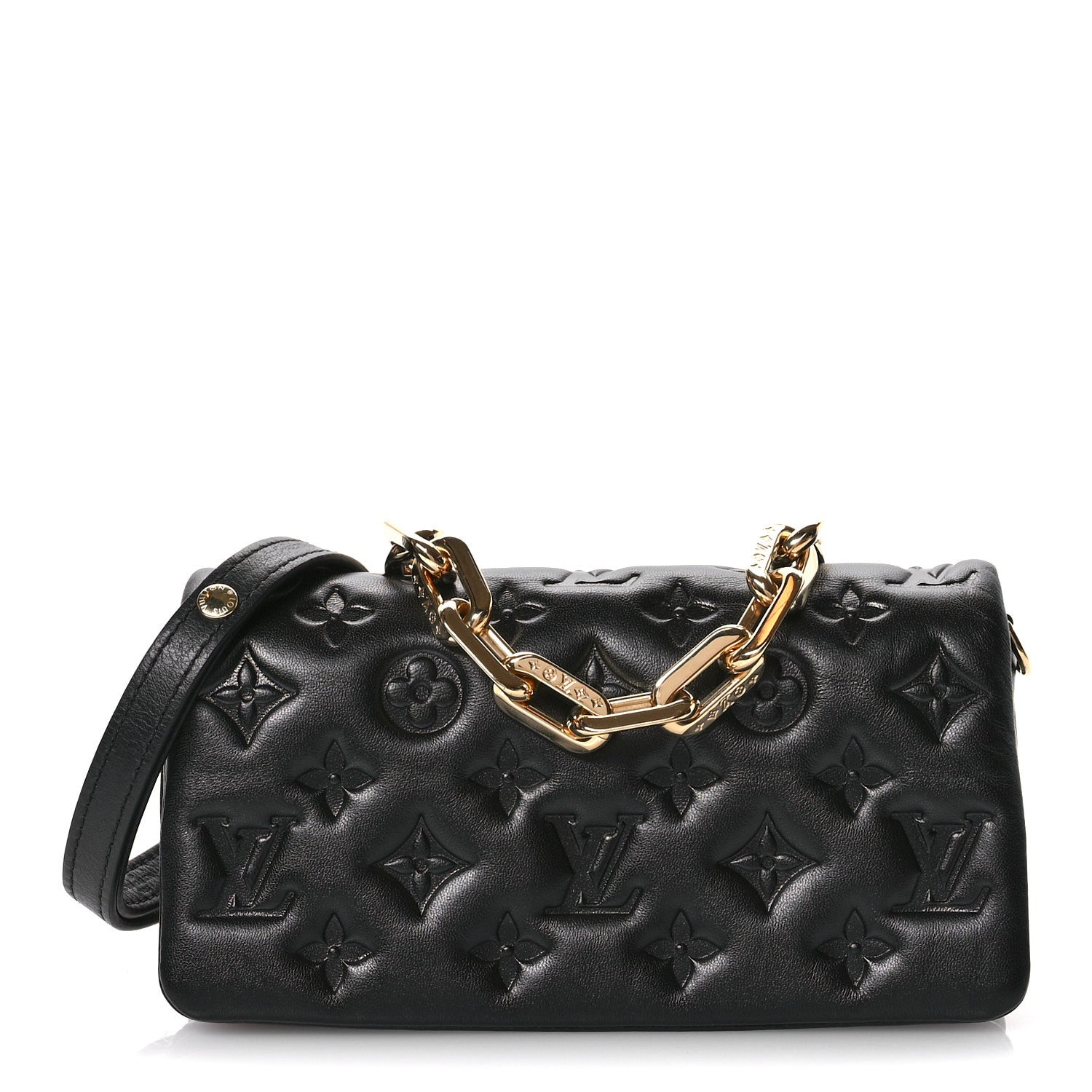 Louis Vuitton Lambskin Embossed Monogram Pochette Coussin Crossbody Black