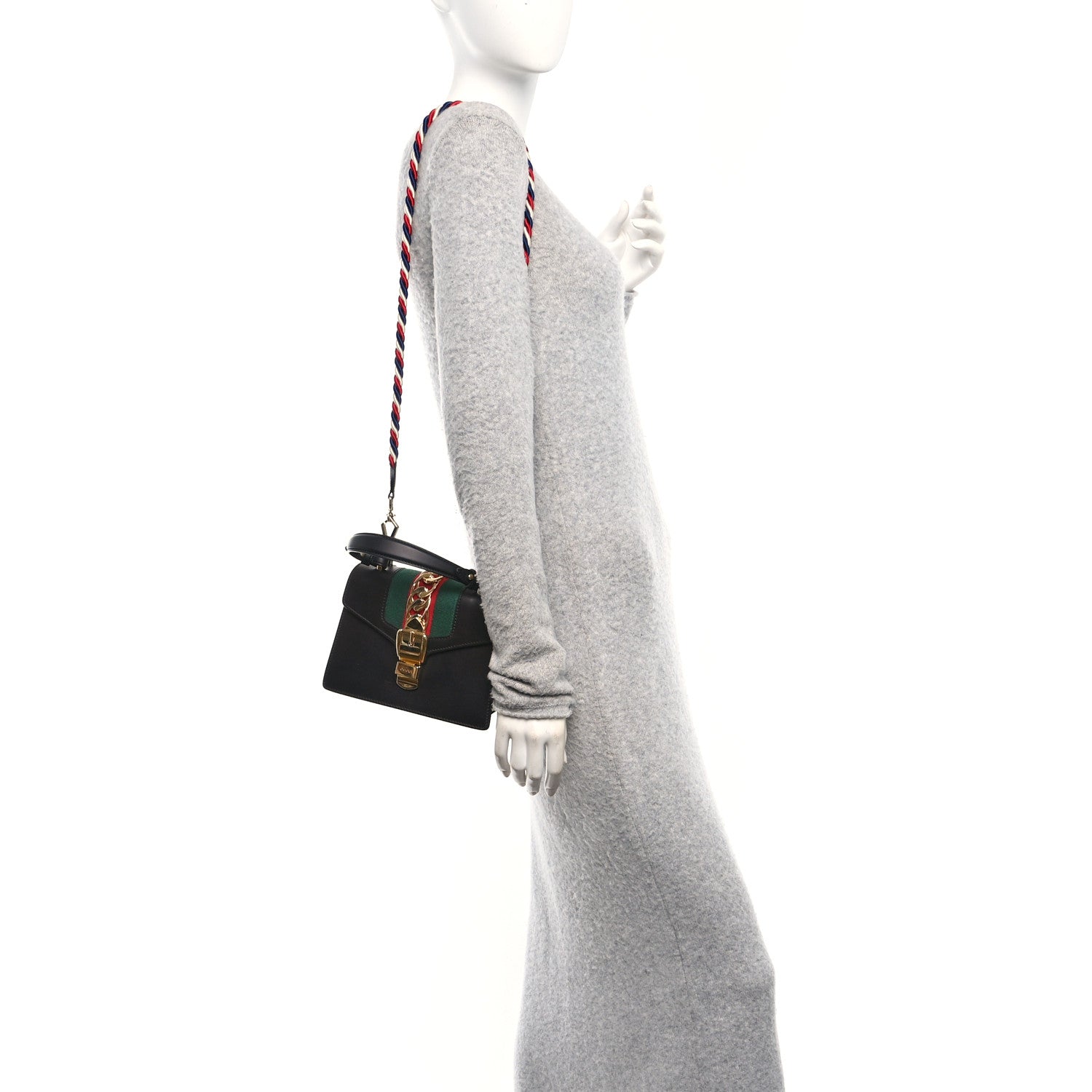 Gucci Calfskin Mini Sylvie Top Handle Bag Black