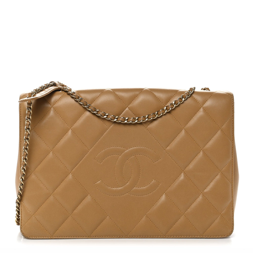 Chanel Lambskin Quilted Medium Diamond CC Flap Beige