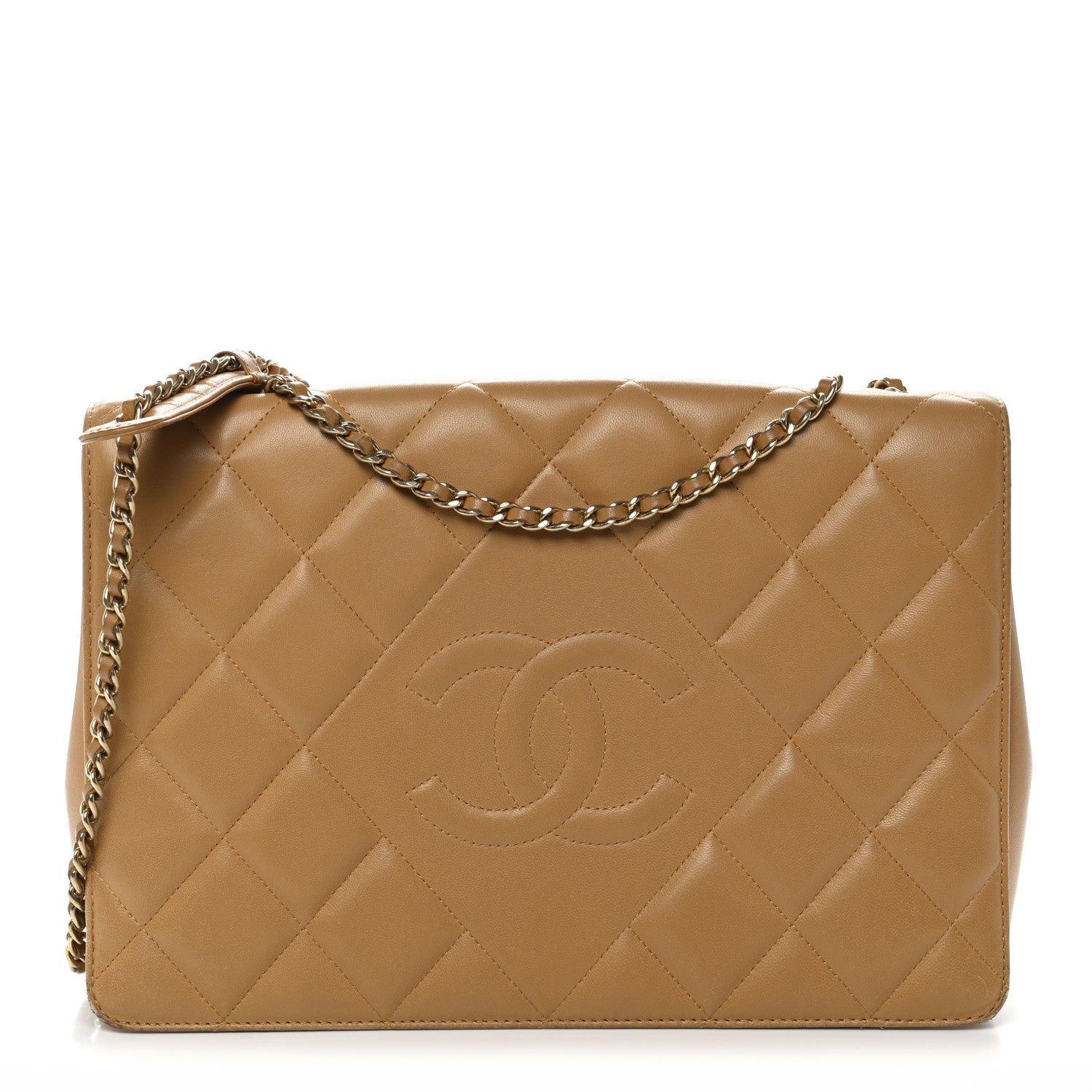 Chanel Lambskin Quilted Medium Diamond CC Flap Beige