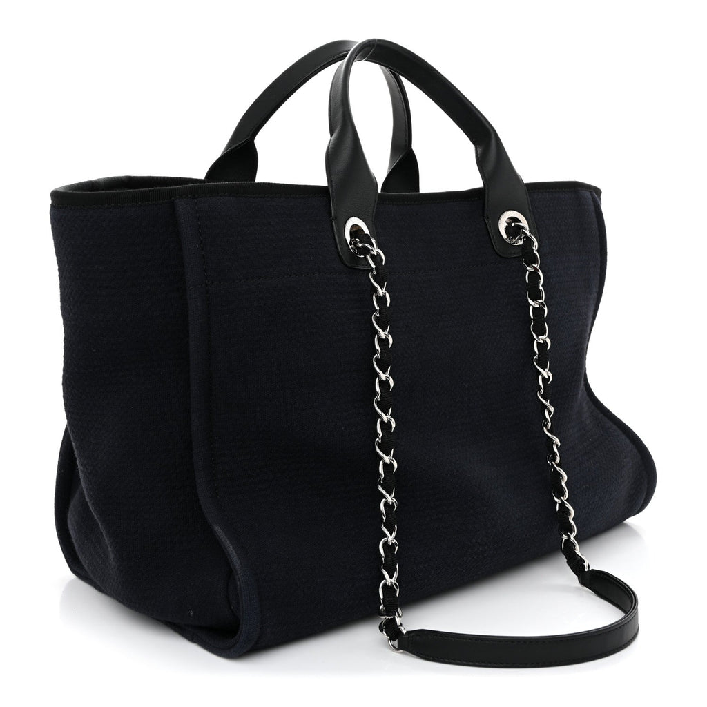 Chanel Mixed Fibers Calfskin Medium Deauville Tote Navy Blue