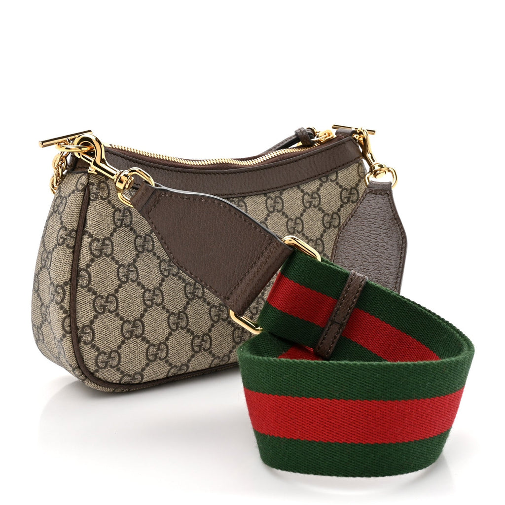 Gucci GG Supreme Monogram Textured Dollar Calfskin Web Small Ophidia GG Handbag Beige Ebony New Acero