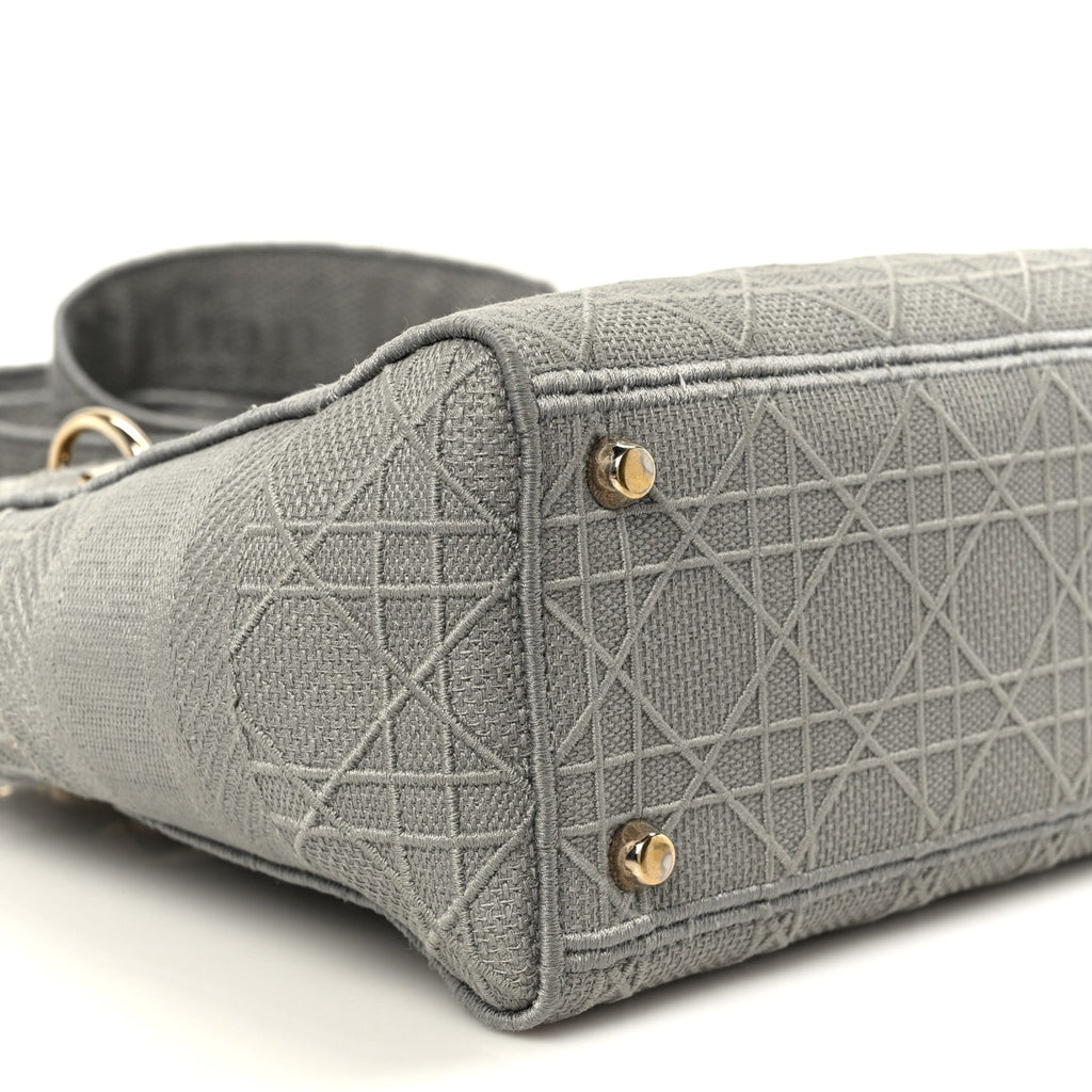 Christian Dior Canvas Embroidered Cannage Medium Lady D-Lite Gray