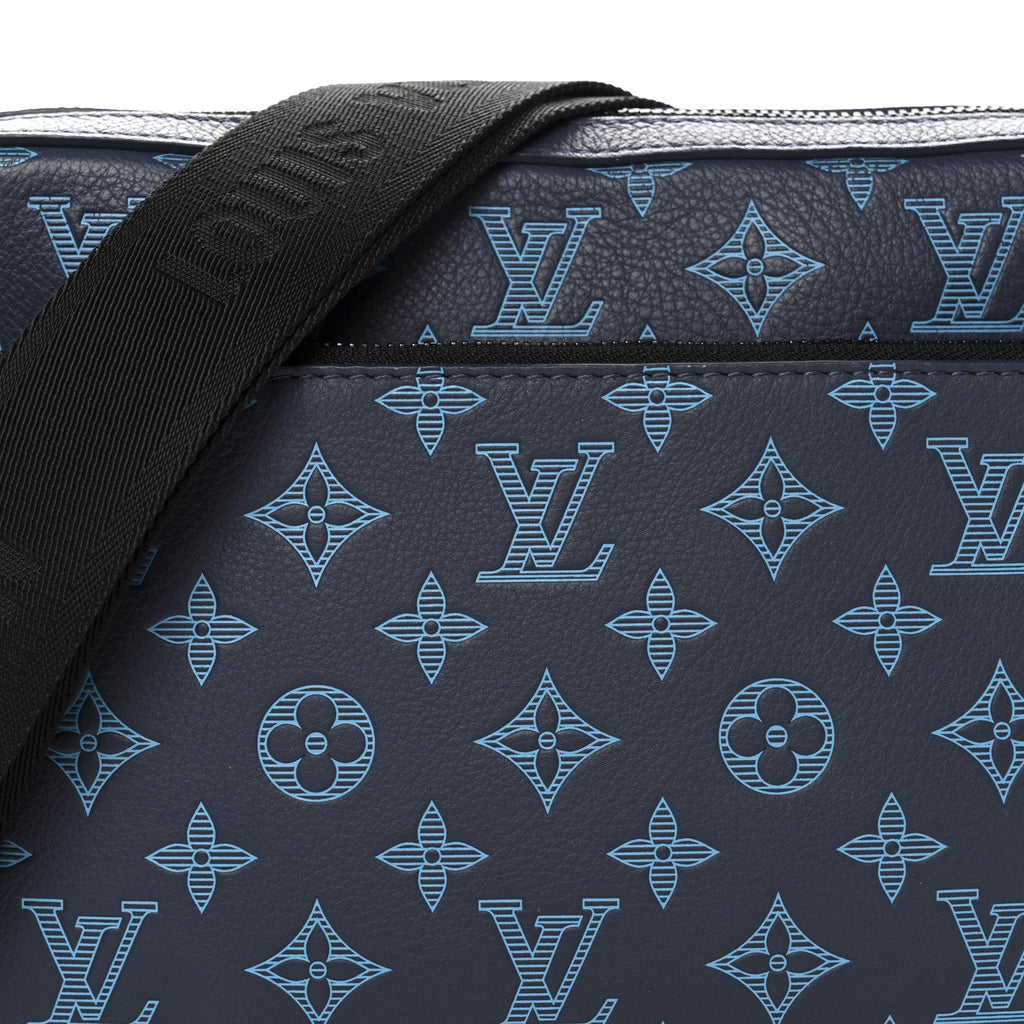 Louis Vuitton Calfskin Monogram Shadow Trio Messenger Navy River Blue