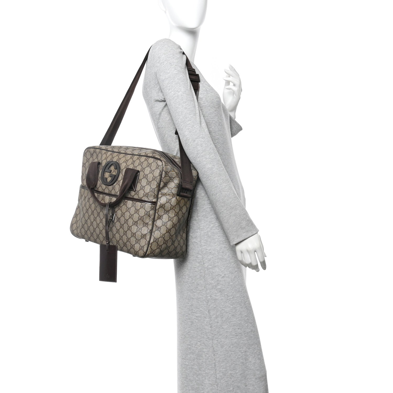 Gucci GG Plus Monogram Interlocking G Briefcase Brown