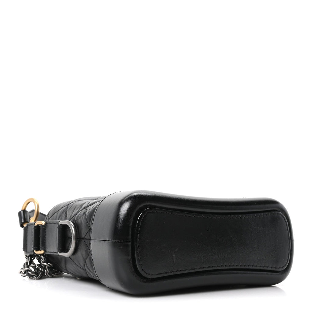 Chanel Aged Calfskin Quilted Small Gabrielle Logo Hobo Black