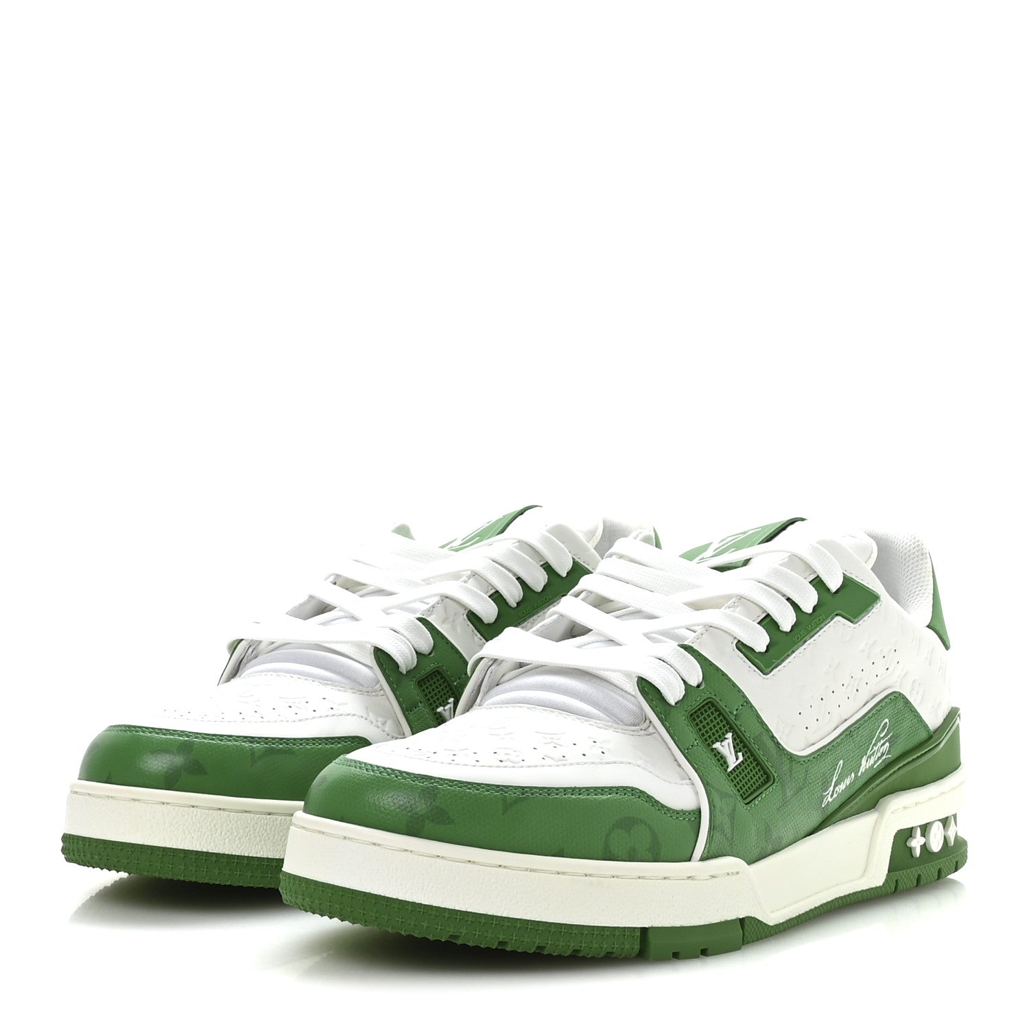 Louis Vuitton Calfskin Monogram Mens LV Trainer Sneakers 8.5 Green