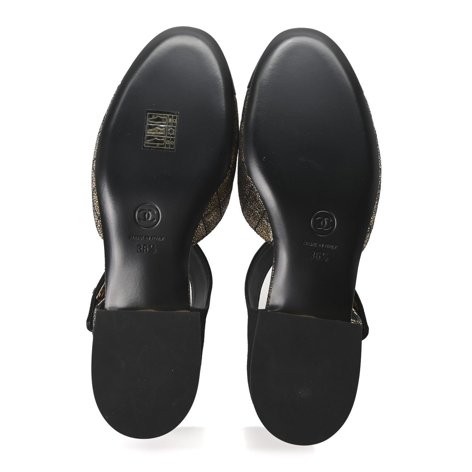Laminated Suede Kidskin Grosgrain Quilted Cap Toe Ballerina Flats 36.5 Gold Black