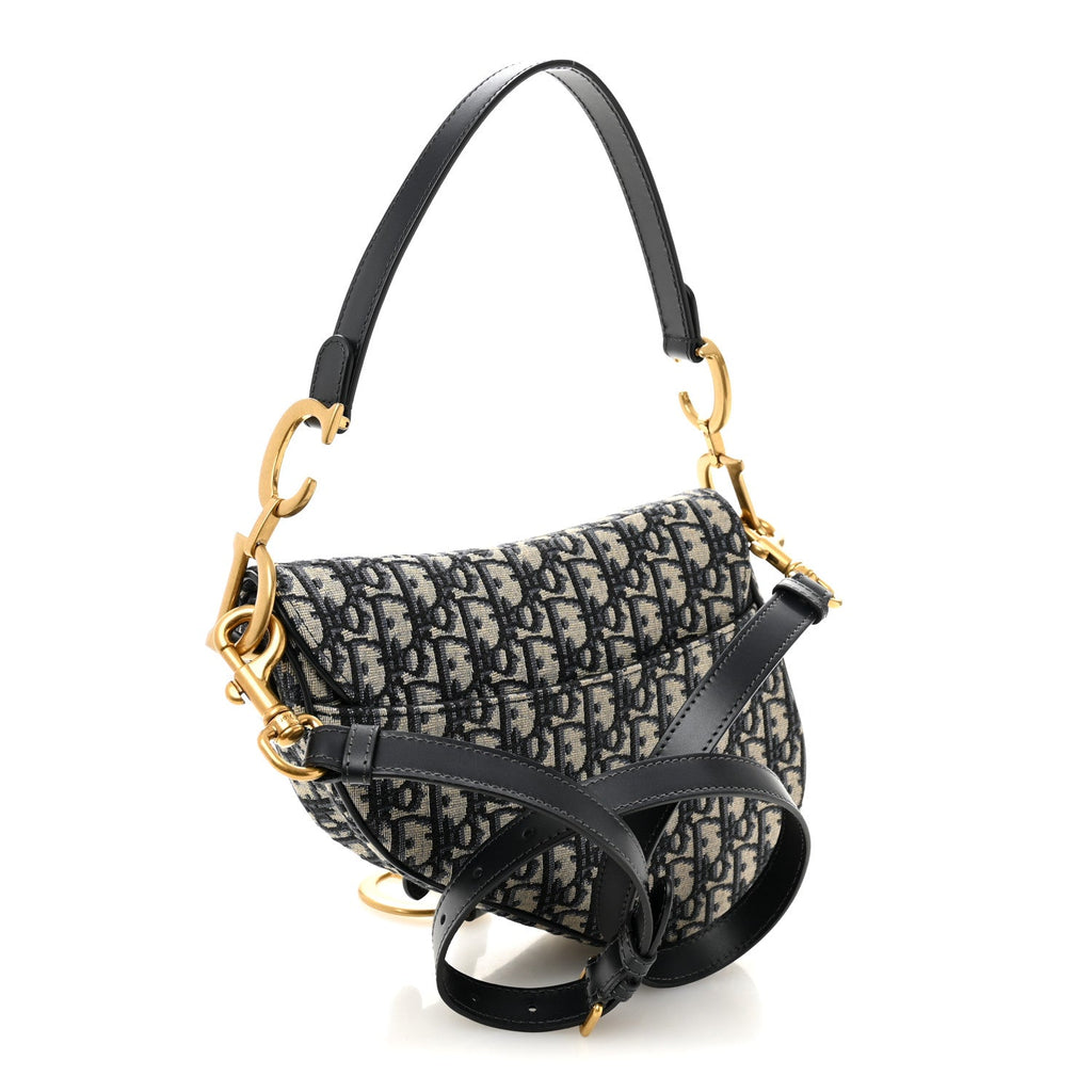 Christian Dior Oblique Saddle Bag With Strap Blue